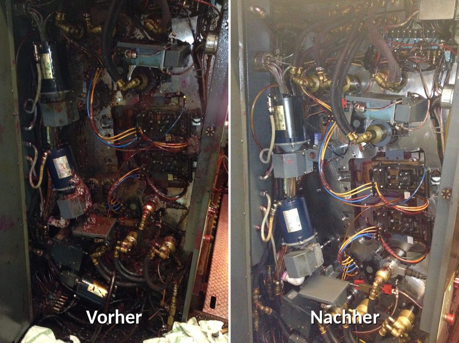 Schaltschrank einer Druckmaschine vorher und nachher