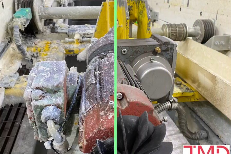Antrieb der Fördertechnik in einer Lackierstraße vorher und nachher