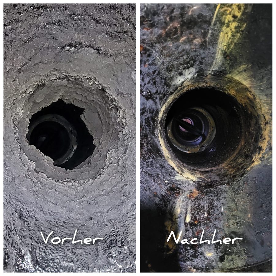 Rohröffnung vorher und nachher