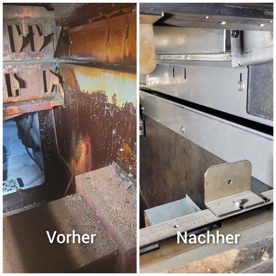 Trockner mit Düsenbalken vorher und nachher