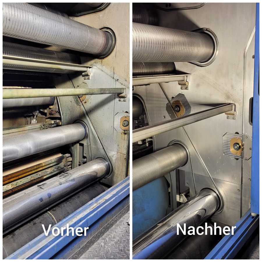 Walzen vorher und nachher – Reinigung mit Trockeneis